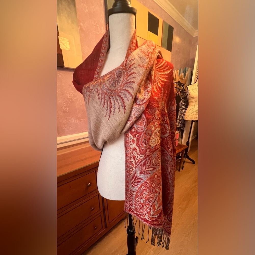Vibrant Exquisite Red and Gold Paisley Wrap